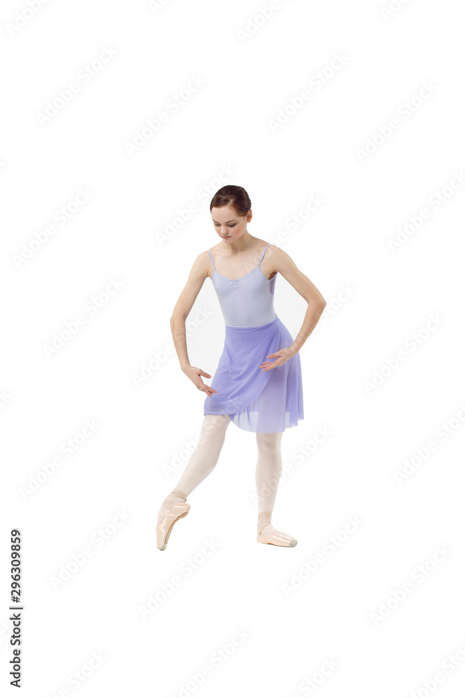 Actress Russian ballet,young ballet dancer performing complex elements on a white background ,awesome dance event demonstration