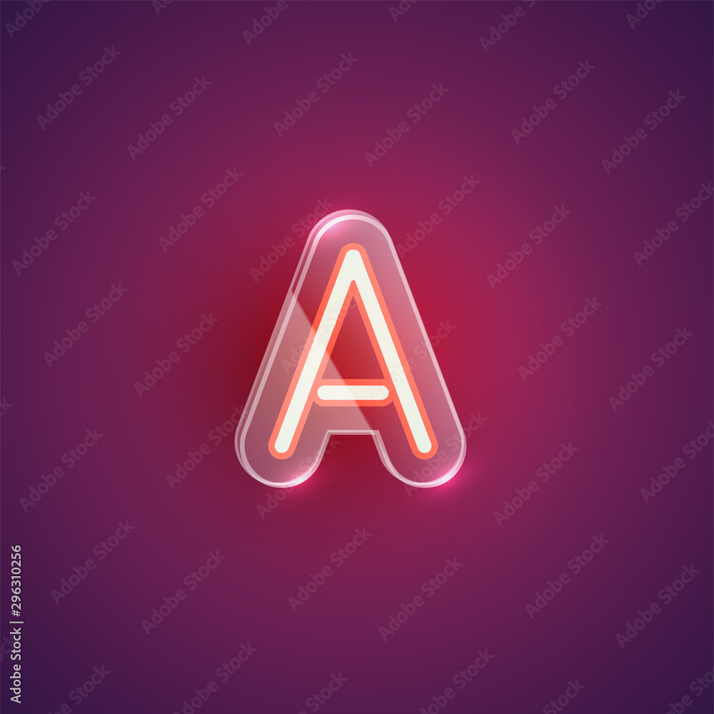 Realistic neon A character with plastic case around, vector illustration Realistic neon A character with plastic case around, vector illustration