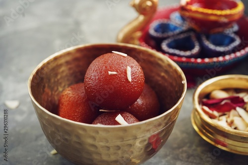 Gulab Jamun - Indian festival Diwali sweets, selective focus photo