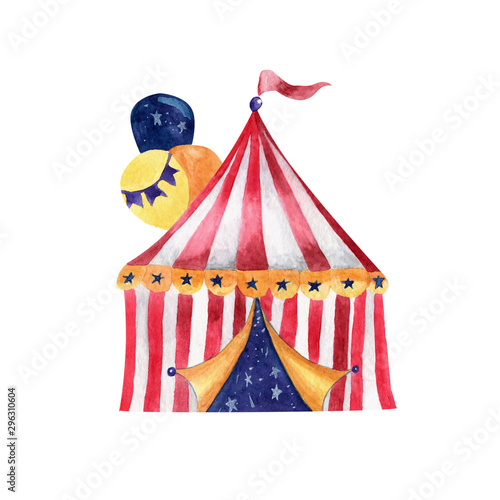 Circus tent watercolor illustration on white background isolated object