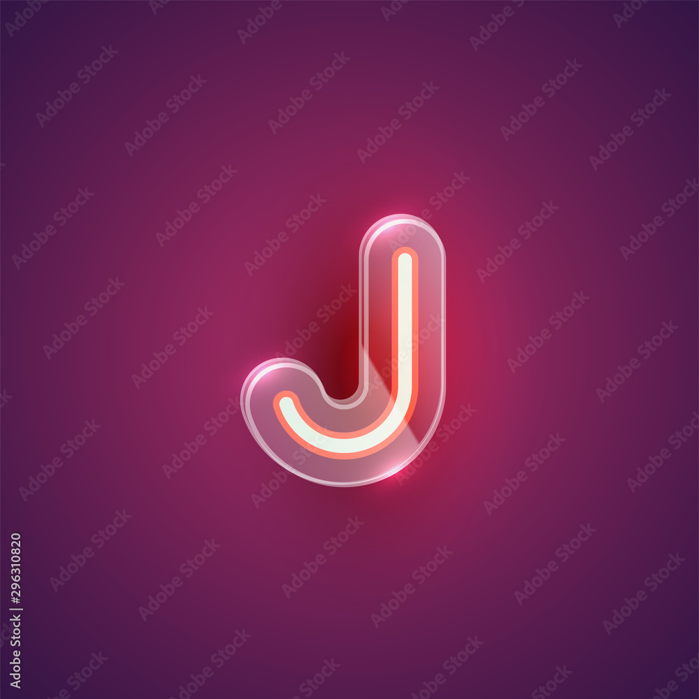 Realistic neon J character with plastic case around, vector illustration Realistic neon J character with plastic case around, vector illustration