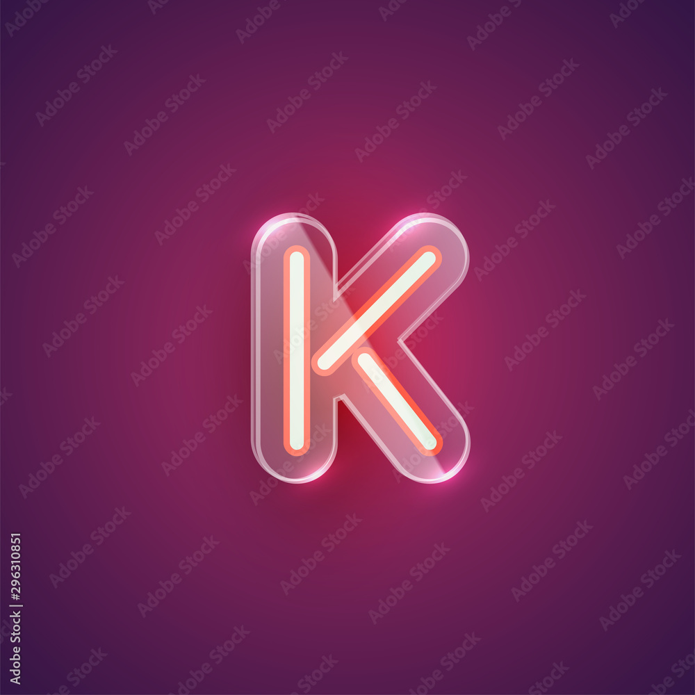 Realistic neon K character with plastic case around, vector illustration Realistic neon K character with plastic case around, vector illustration