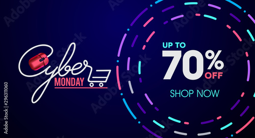 Cyber Monday colorful neon style conceptual sign sales background, banner, poster, flyer template