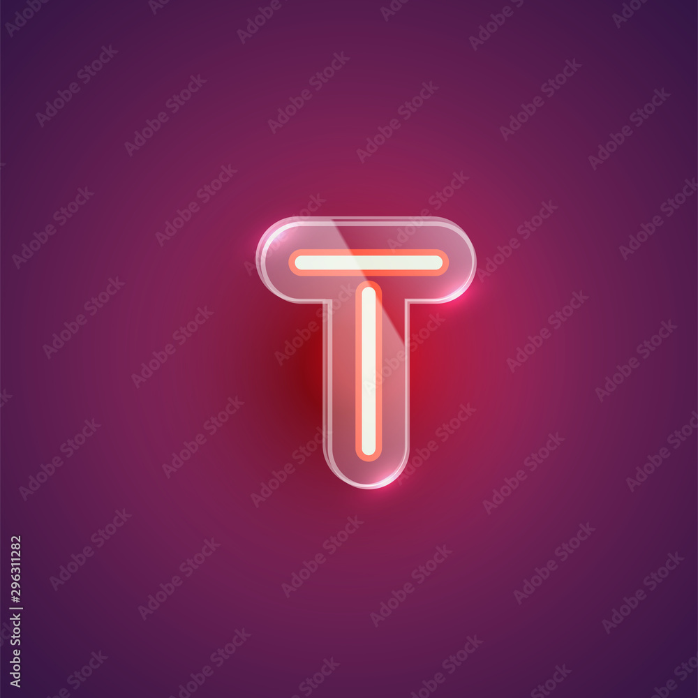 Realistic neon T character with plastic case around, vector illustration Realistic neon T character with plastic case around, vector illustration