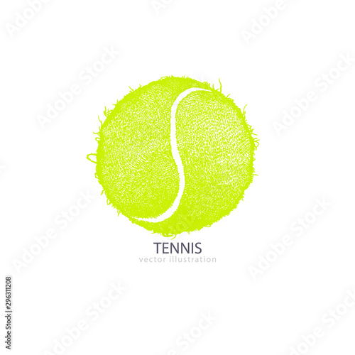 Vector illustration tennis ball isolated on white background. Hand drawing a ball. Design print for T-shirts, hand drawing. Element sports for the poster, banner, flyer.