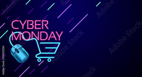 Cyber Monday colorful neon style conceptual sign sales background, banner, poster, flyer template