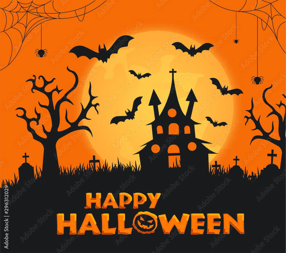 Halloween background moon castle scary illustration vector eps