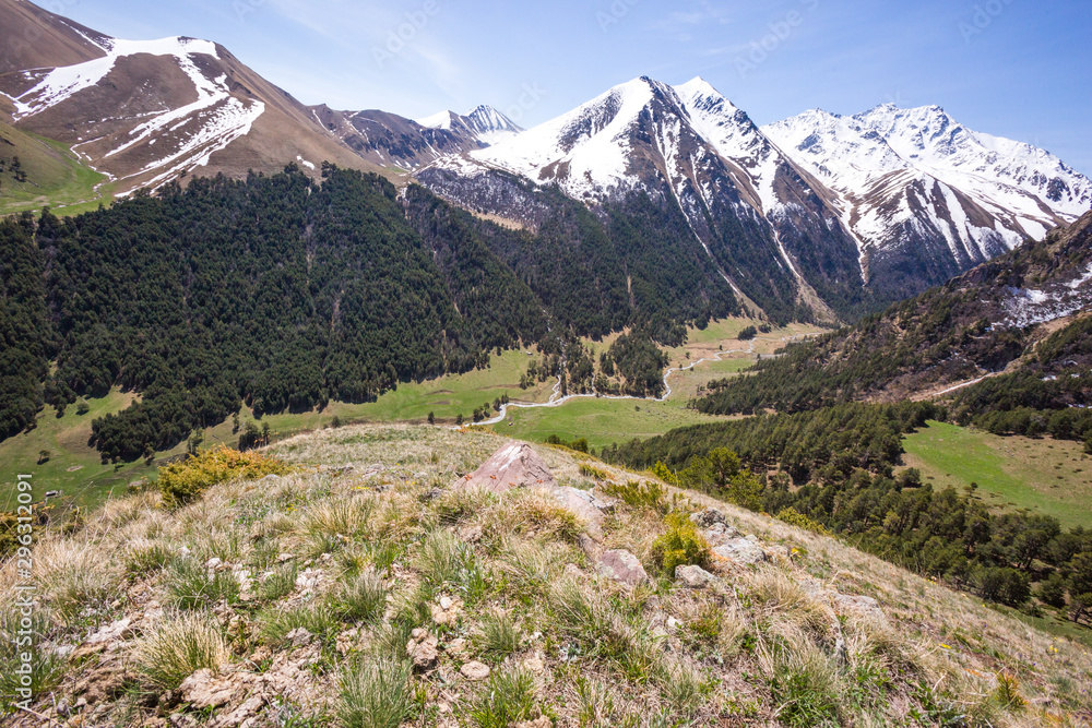 Caucasus Mountains landscape. View from the Muhu Pass, Karachay-Cherkessia