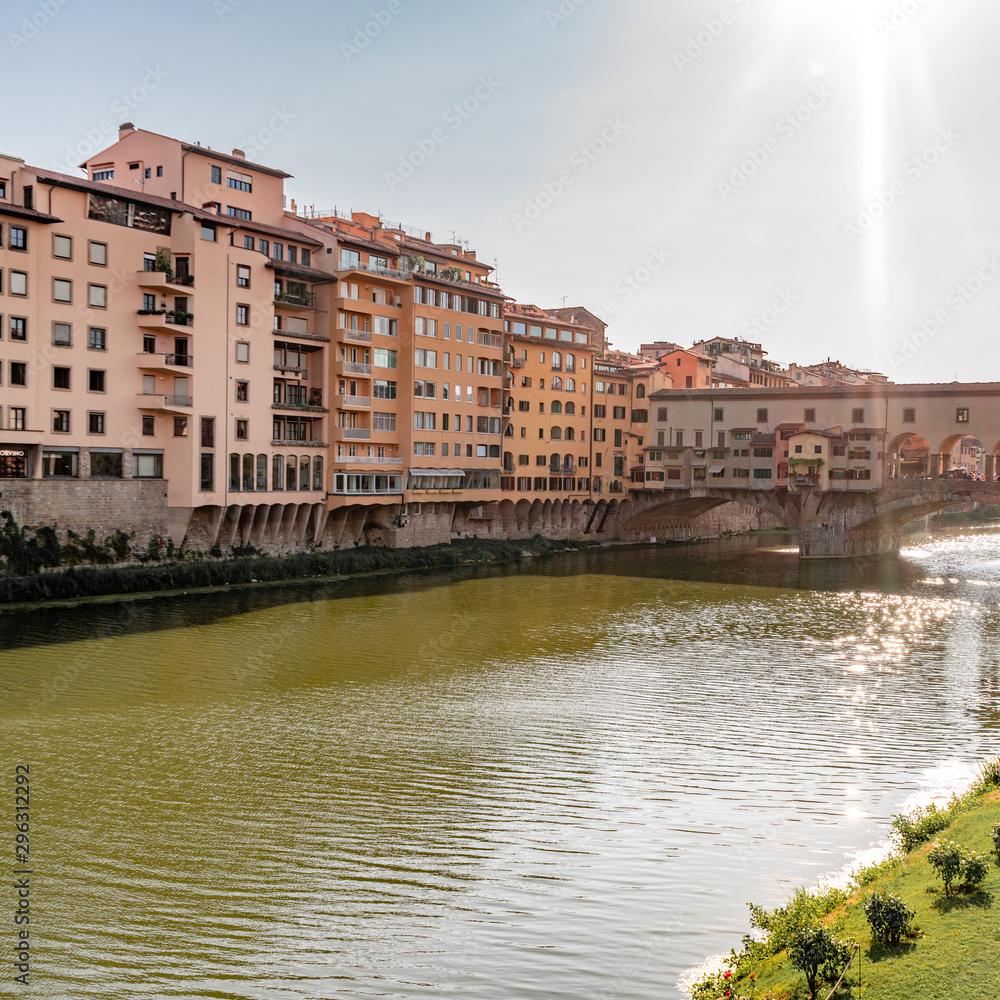Bridge Over River In Florence Italy - Ponte Vecchio on a sunny day