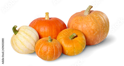 A heap of pumpkins isolated on white background. photo