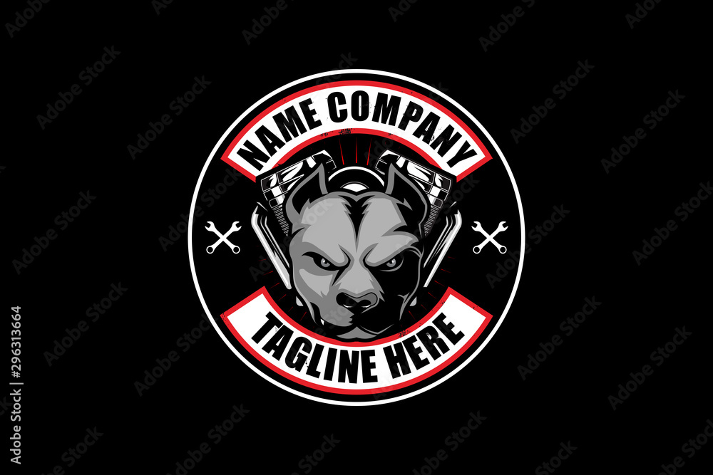 pitbull head with v-twin engine vector logo template
