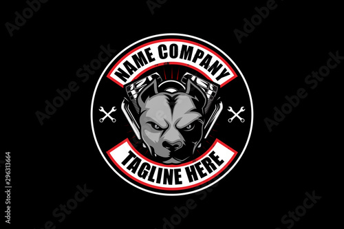 pitbull head with v-twin engine vector logo template