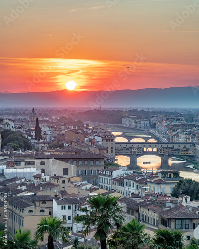 Bridges in Florence at Sunset - View Over Florence  Tuscany - 