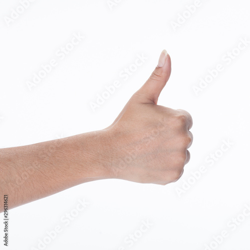 Closeup of male hand pointing. on white background..