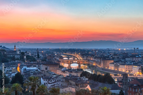 Bridges in Florence at Sunset - View Over Florence, Tuscany - 