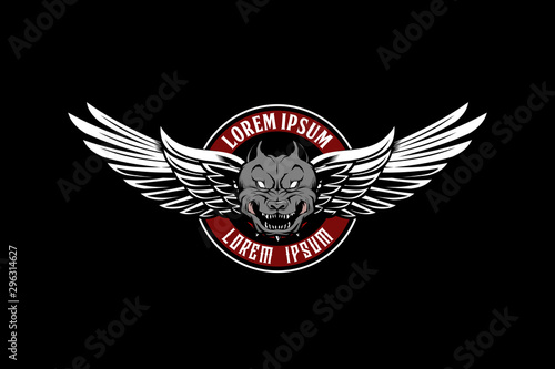 pitbull or dog head with wing vector emblem logo template