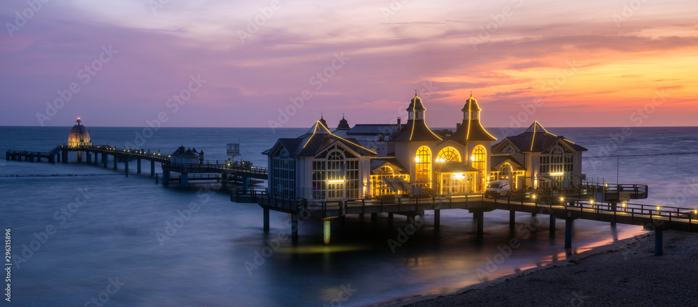 Sellin Pier  during a beautiful, colorful dawn.Ostseebad Sellin tourist resort, Baltic Sea , Germany