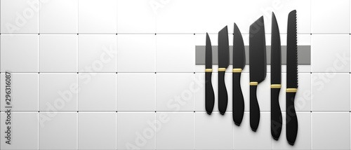 Fototapeta Naklejka Na Ścianę i Meble -  Kitchen knives set isolated against white background. 3d illustration