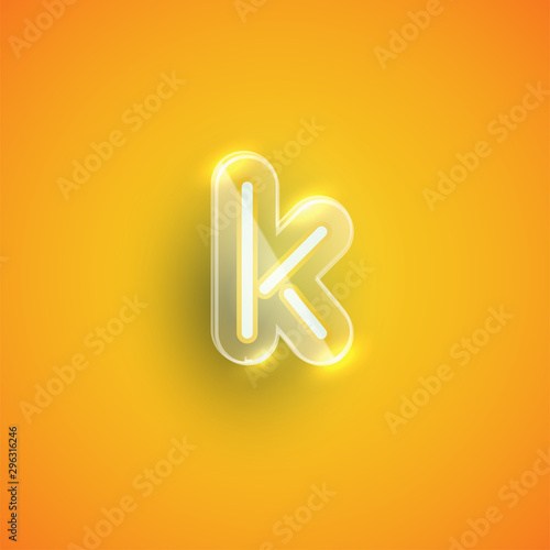 Realistic neon K character with plastic case around, vector illustration