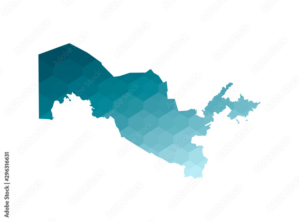 Fototapeta premium Vector isolated illustration icon with simplified blue silhouette of Uzbekistan map. Polygonal geometric style. White background