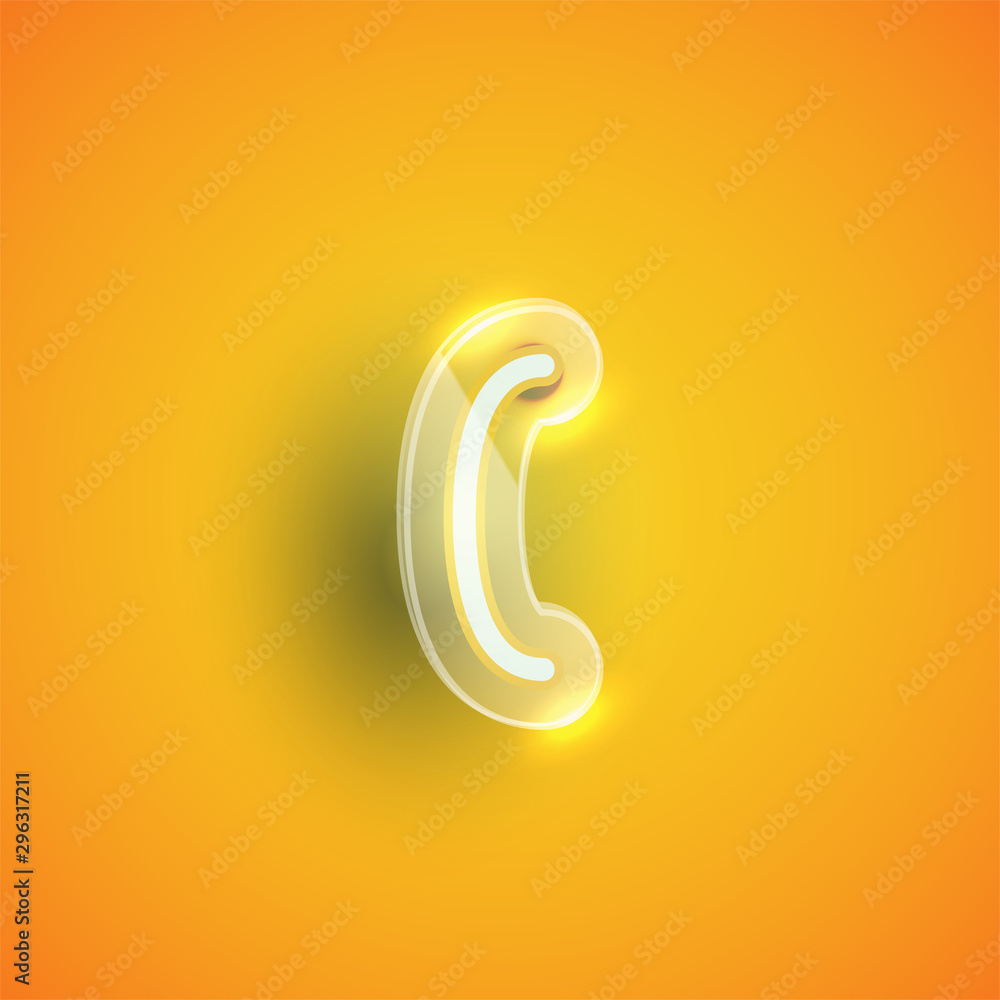 Naklejka premium Realistic neon 'bracket' character with plastic case around, vector illustration