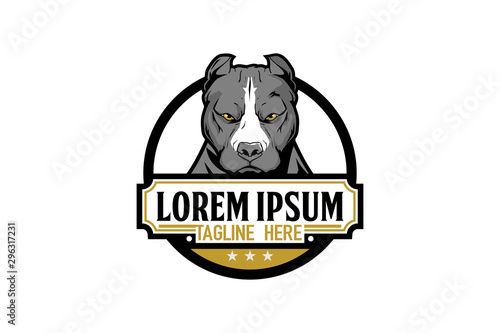 Animal Dog pitbull Cartoon Character vector logo emblem template