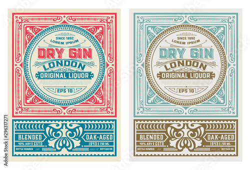 Antique label with gin liquor design