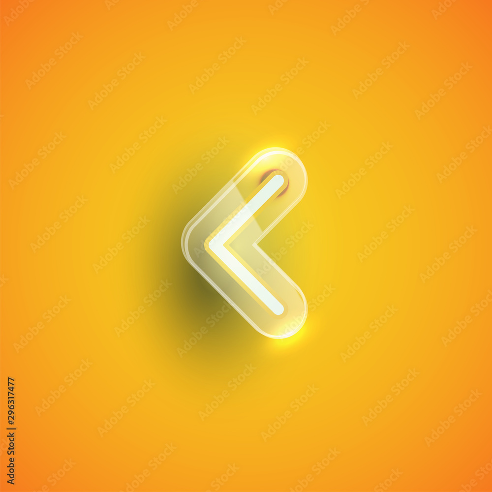 Realistic neon 'guillemet' character with plastic case around, vector illustration Realistic neon 'guillemet' character with plastic case around, vector illustration