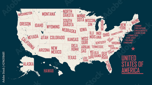 Map of the United States of America, with borders and state names, Detailed vector illustration