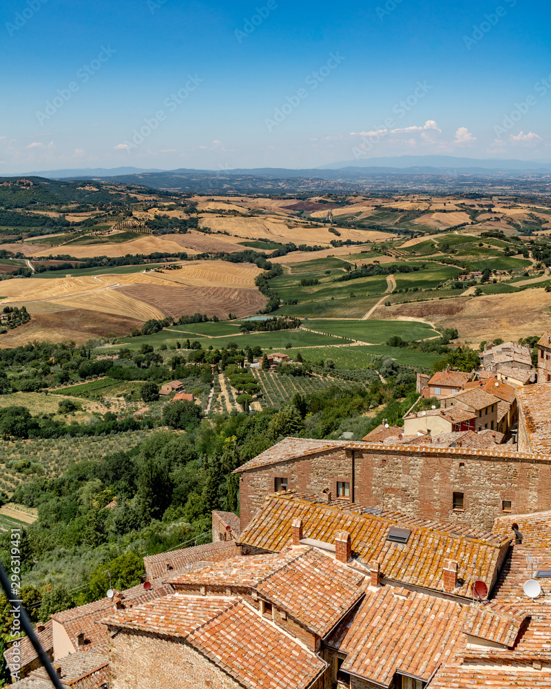 Aerial View of Buildings and Hills of Montepulciano, Italy