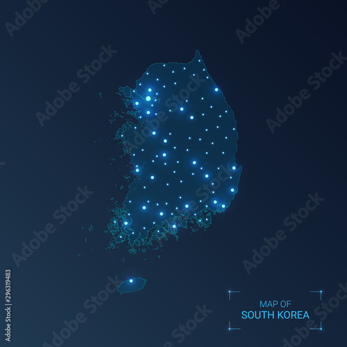 Canvas Print South Korea map with cities