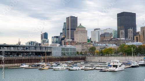Montreal in Canada  view of the harbor and downtown  with modern and ancient buildings on the Saint-Laurent river