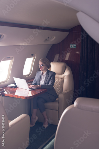 professional businesswoman working on laptop in plane during business trip © LIGHTFIELD STUDIOS