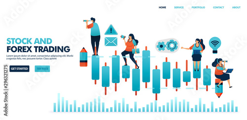 Candle chart in forex trading, stock, mutual funds, commodity, currency. People see company performance to choose a issuer in mixed investment. Human illustration for website, mobile apps, poster