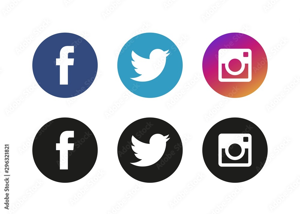 Set of popular social media logos: Instagram, Facebook, Twitter Stock ...