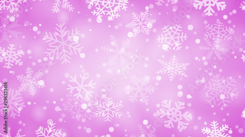 Christmas background of snowflakes of different shapes, sizes and transparency in purple colors © Aleksei Solovev