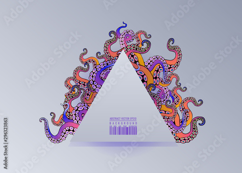 Futuristic background with colorful tentacles of an octopus frame