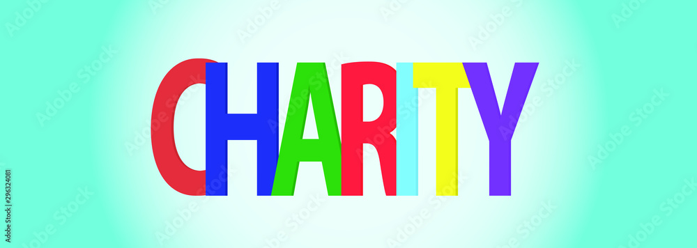 Color title of charity in blue background 