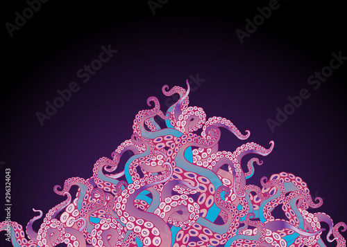 Futuristic background with colorful tentacles of an octopus frame