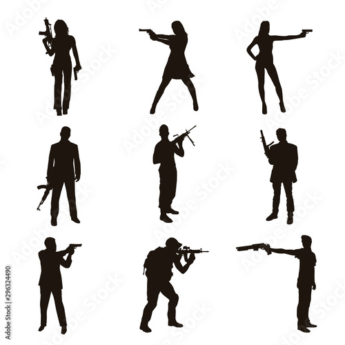 People Holding Firearms Silhouettes