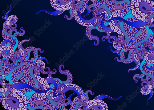 Futuristic background with colorful tentacles of an octopus frame