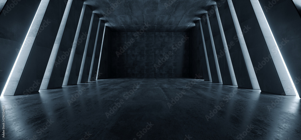 Huge Big Dark Hall Garage Tunnel Corridor Car Empty Studio Background White Windows Light Glow Cement Asphalt Concrete Grunge Dark Tall 3D Rendering - obrazy, fototapety, plakaty 