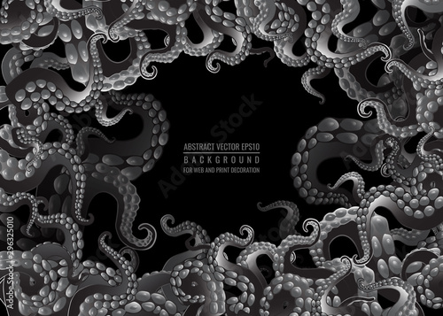 Futuristic background with black and white tentacles of an octopus frame