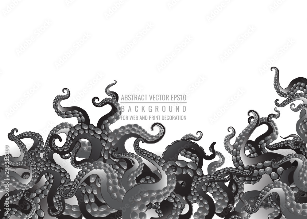 Obraz premium Futuristic background with black and white tentacles of an octopus frame