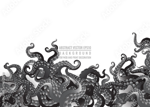Futuristic background with black and white tentacles of an octopus frame