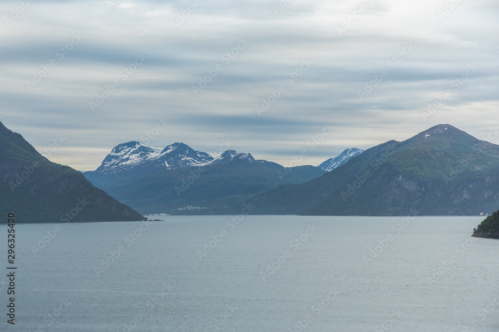Norwegian fjord and mountains. Beauty nature landscape of norwagian fjord