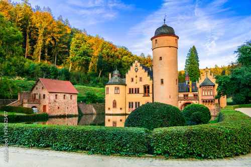  romantic castle Mespelbrunn with beautiful gardens in Germany