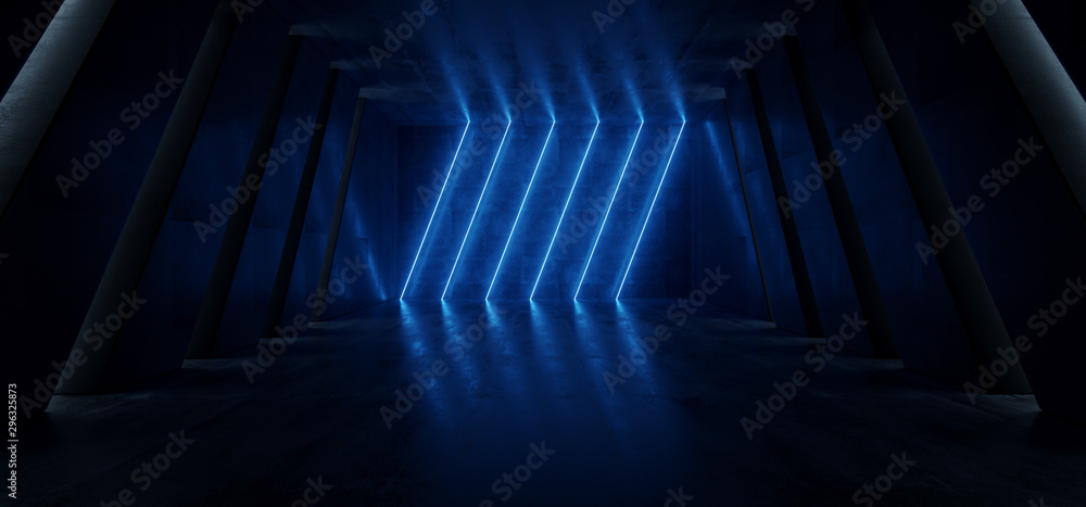 Big Hall Neon Laser Blue Red Lines Beam Futuristic Sci Fi Concrete Cement Columns Tall Huge Reflective Path Gate Empty Underground Garage Realistic Virtual Background 3D Rendering Big Hall Neon Laser Blue Red Lines Beam Futuristic Sci Fi Concrete Cement Columns Tall Huge Reflective Path Gate Empty Underground Garage Realistic Virtual Background 3D Rendering