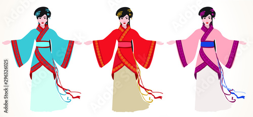 Set Chinese Ancient Women. Vector illustration