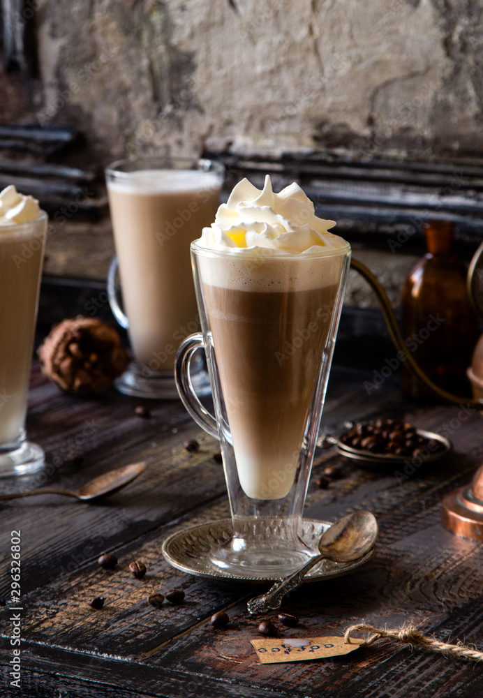 foamy layered hot coffee drink latte foamy layered hot coffee drink latte
